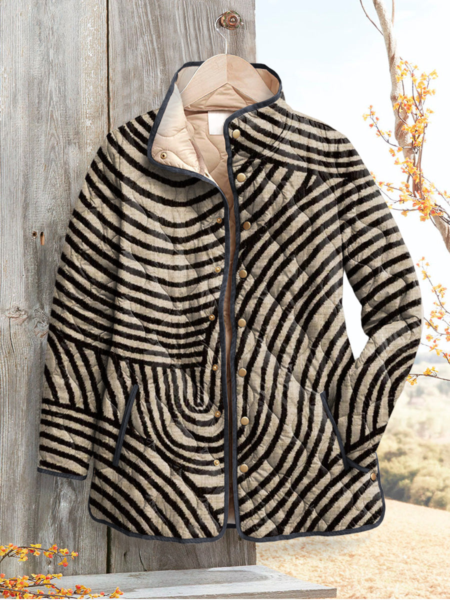 Elle | Women's Retro Quilted Jacket Featuring Hand-Drawn Circle Design