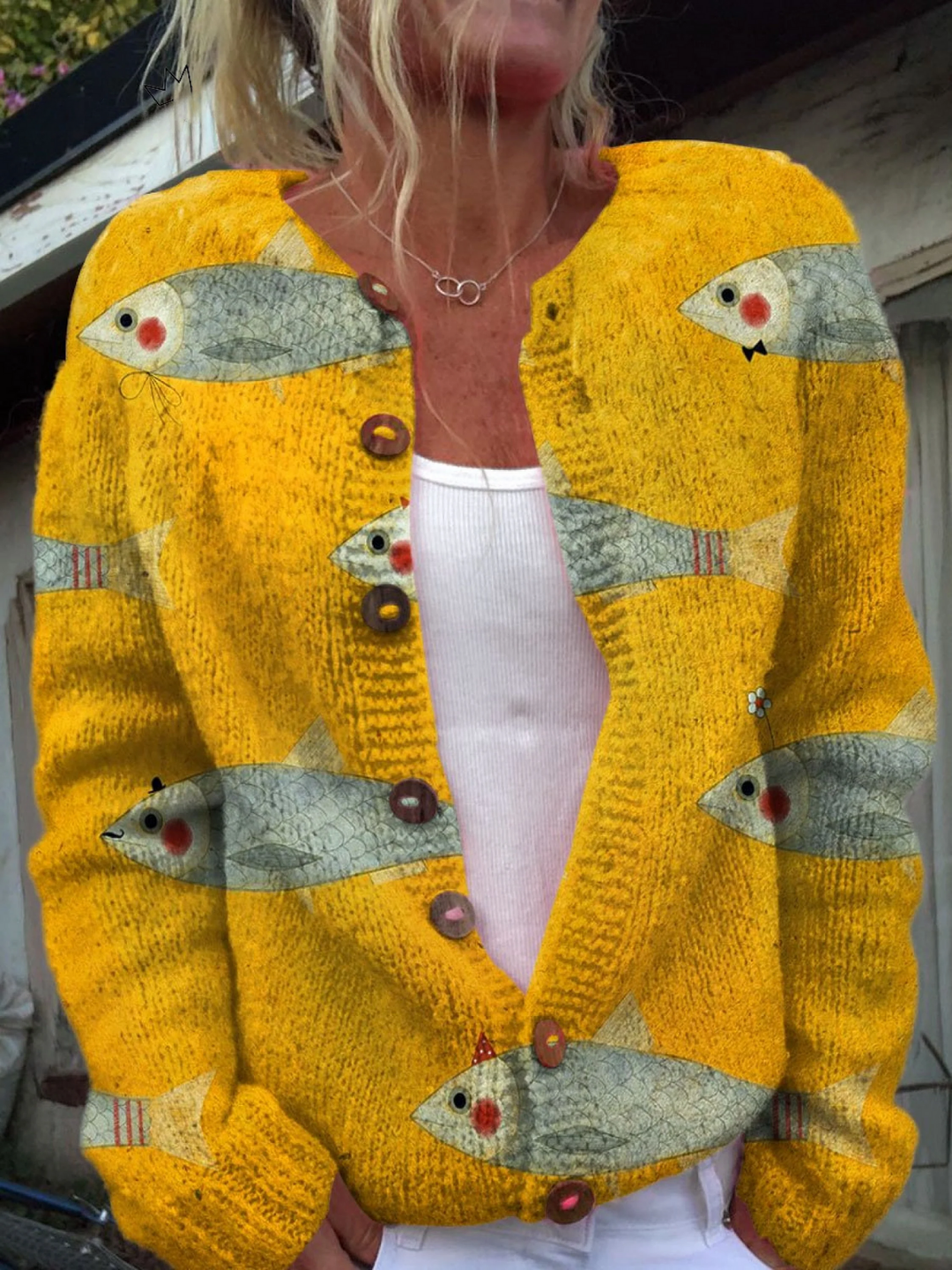 Ava | Vintage Fish Sardines Prin Cardigan