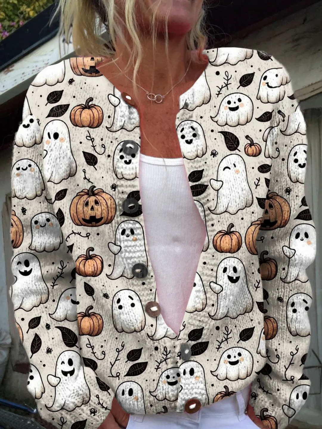 Aria | Funny Ghost Halloween Art Print Cardigan