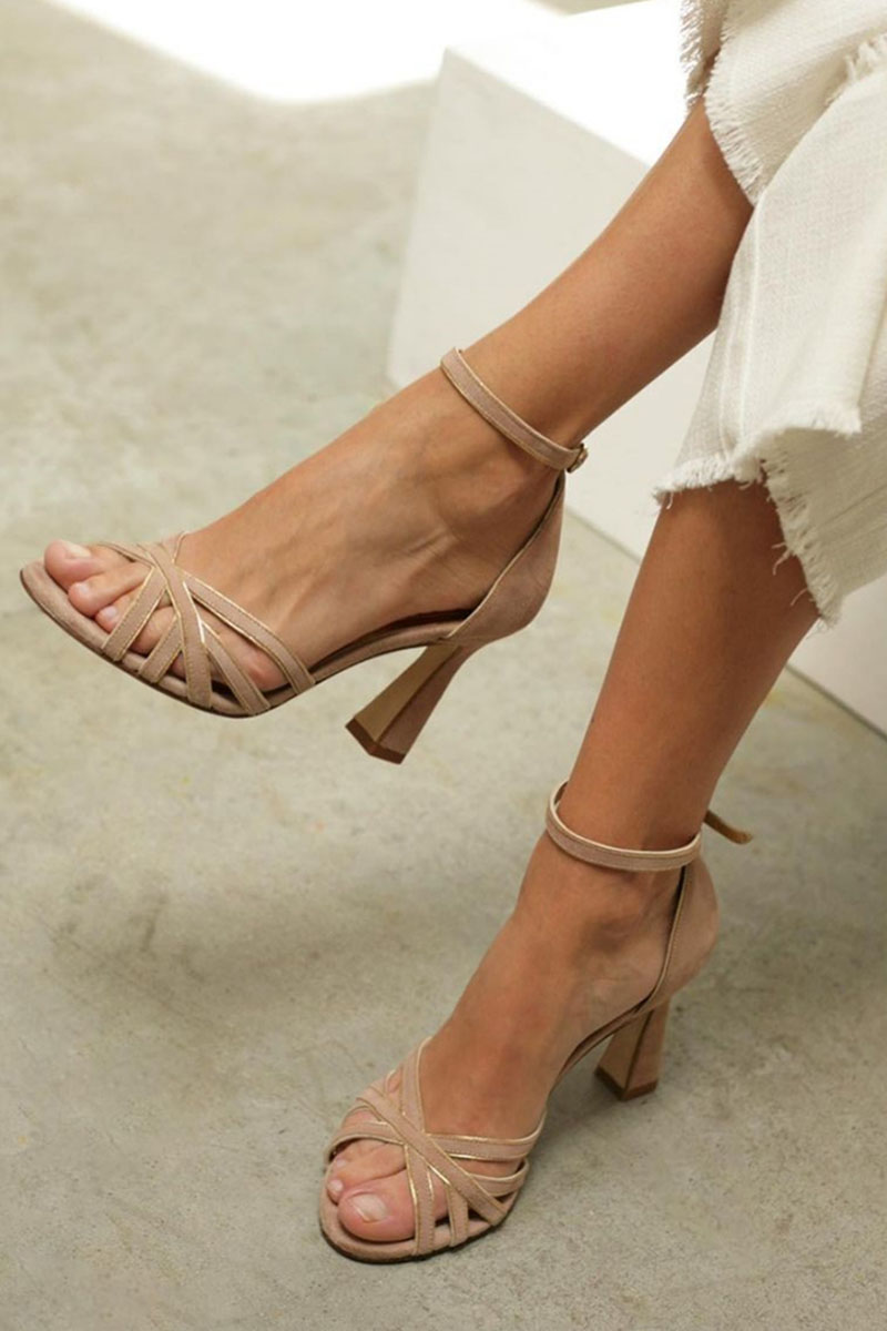 Marona™ | Patchwork sandals with round toe and thin heel
