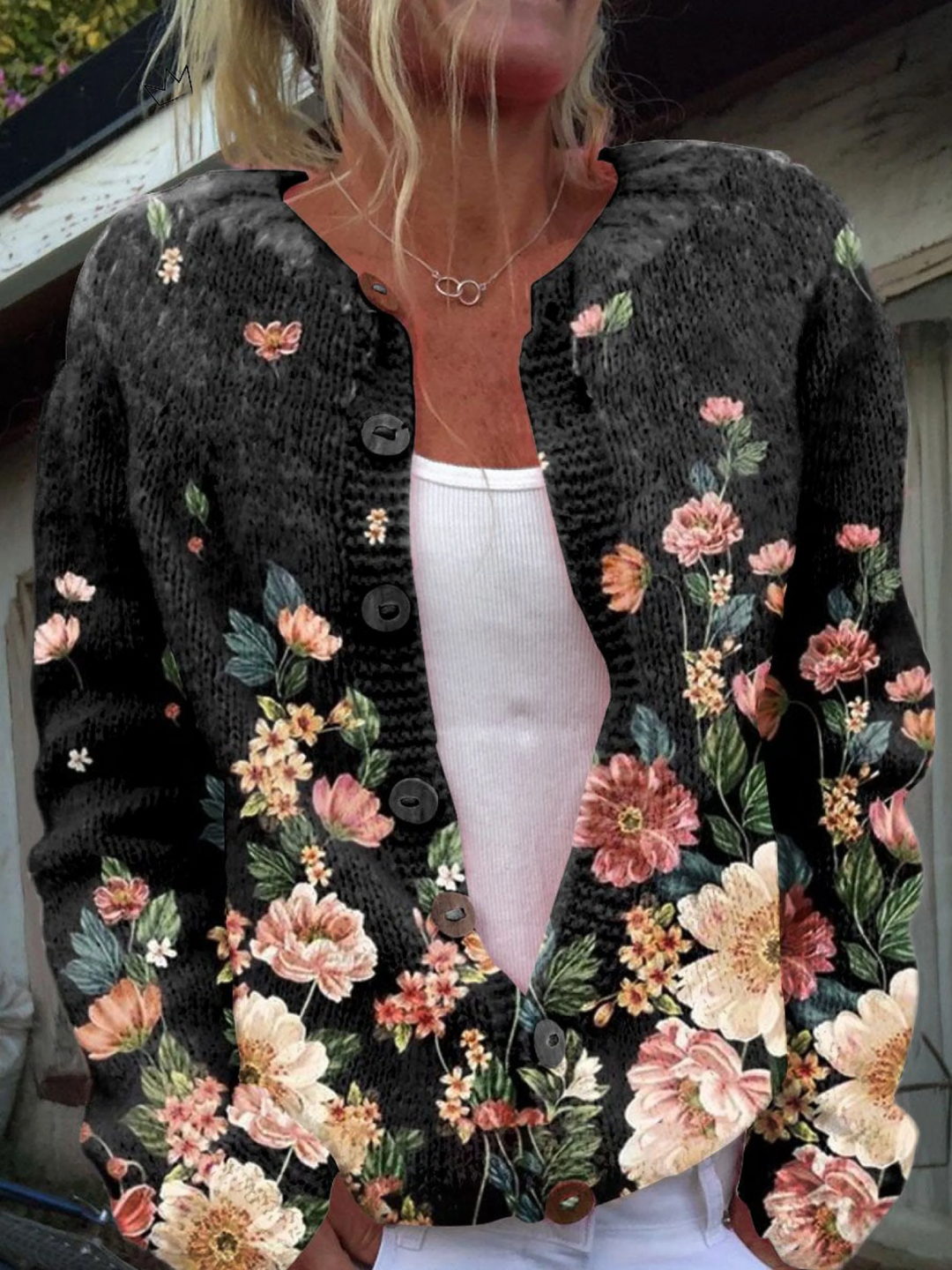 Elle | Floral Print Buttoned Cardigan
