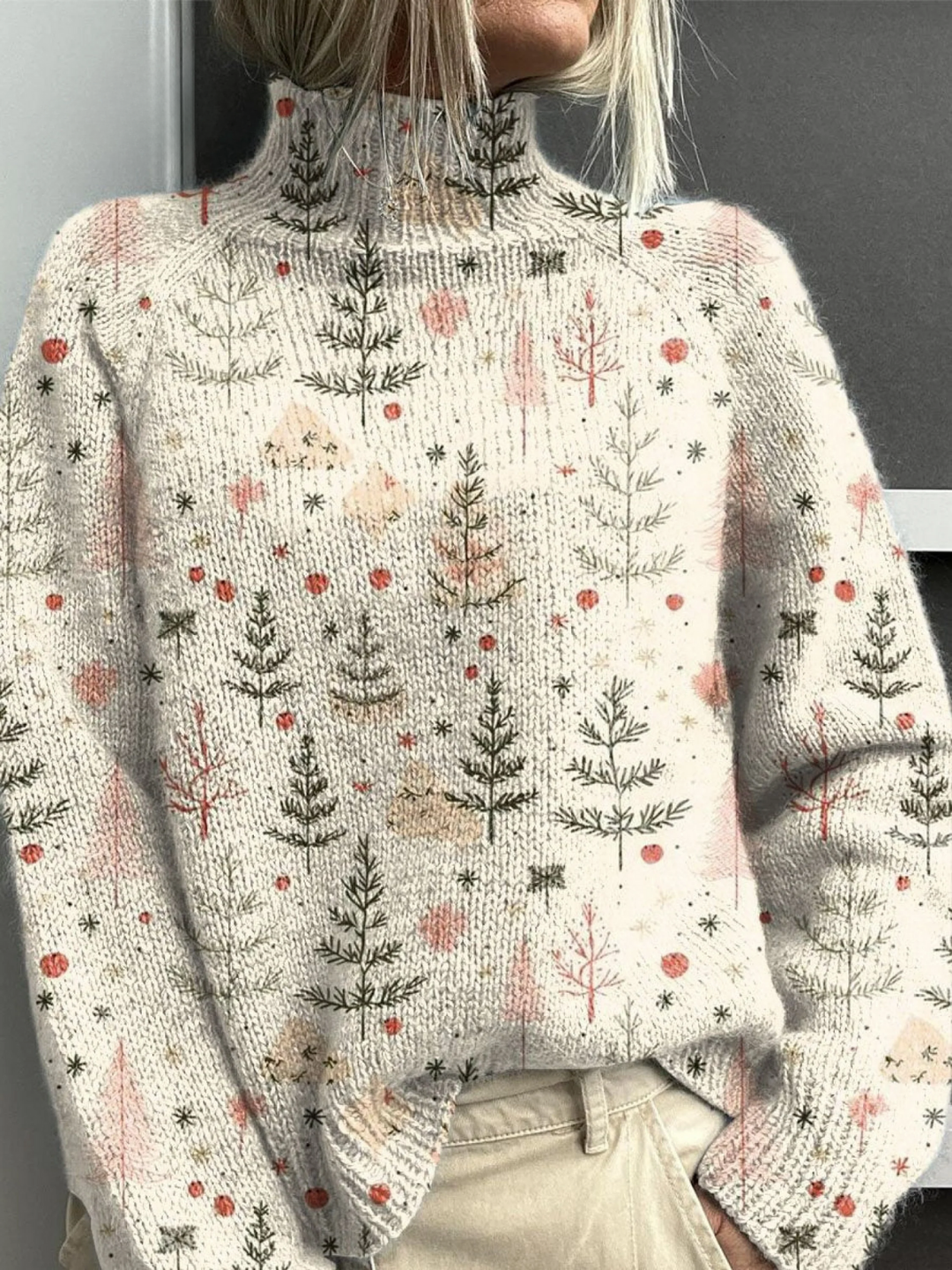 Elle | Christmas tree art print turtleneck sweater