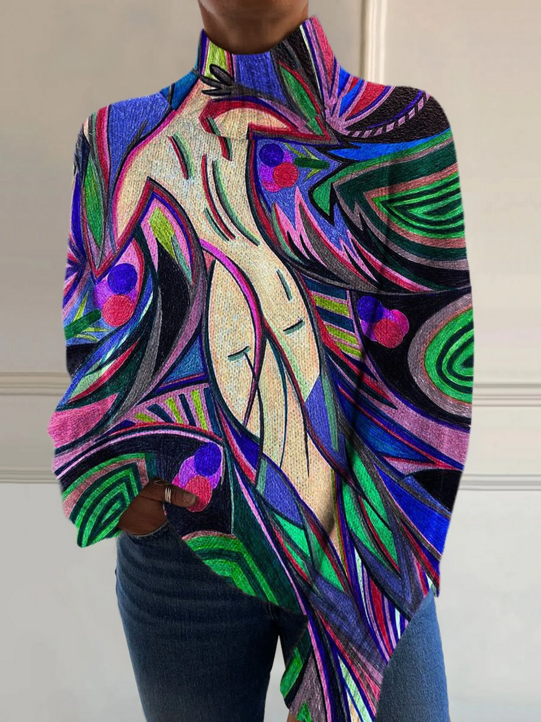 Elle | Retro abstract nude poster crochet sweater