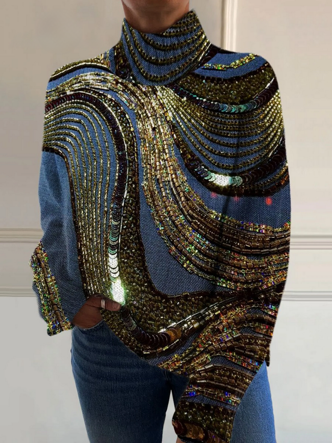 Elle | Luxury beaded knit turtleneck sweater