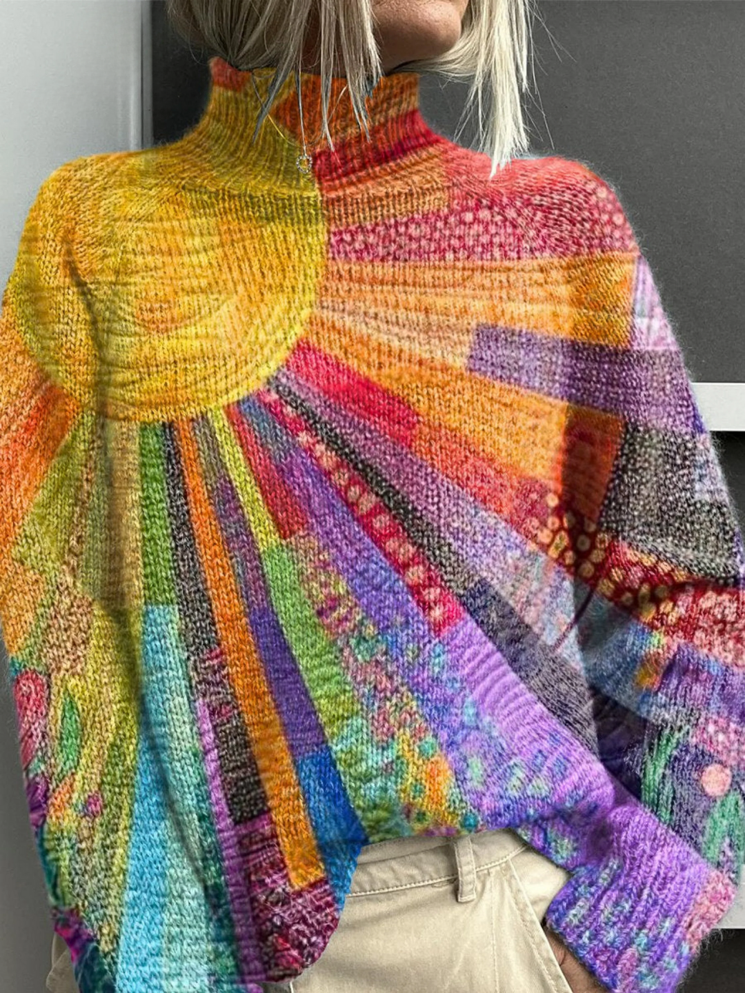 Elle | Colorful sunlit print turtleneck sweater