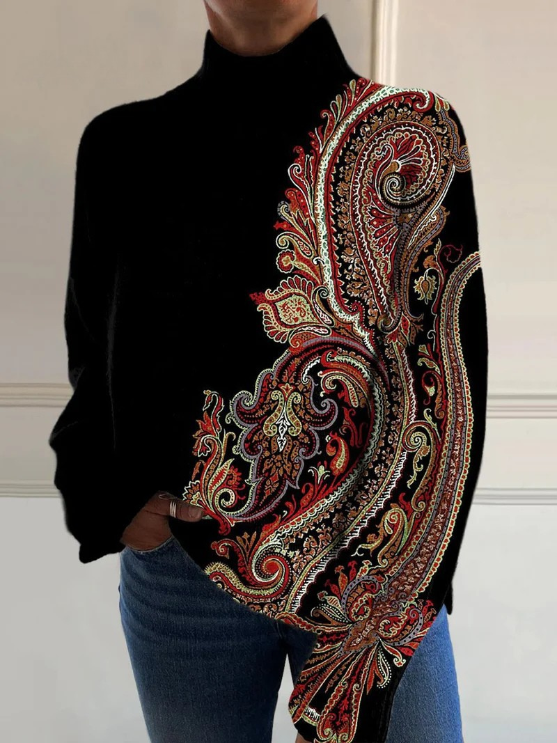 Elle | Retro pattern long-sleeve sweater