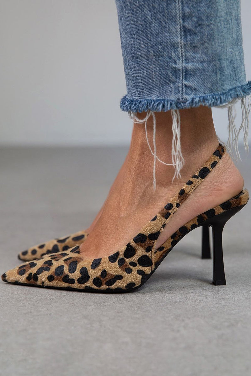 Laro™ | Pointed Toe Leopard Print Khaki Heels