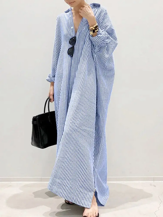Alyssa™ - Chic Puff Sleeve Striped Maxi Dress