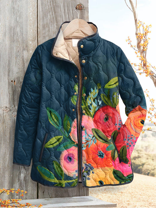 Elle | Women's Vintage Floral Print Quilted Jacket