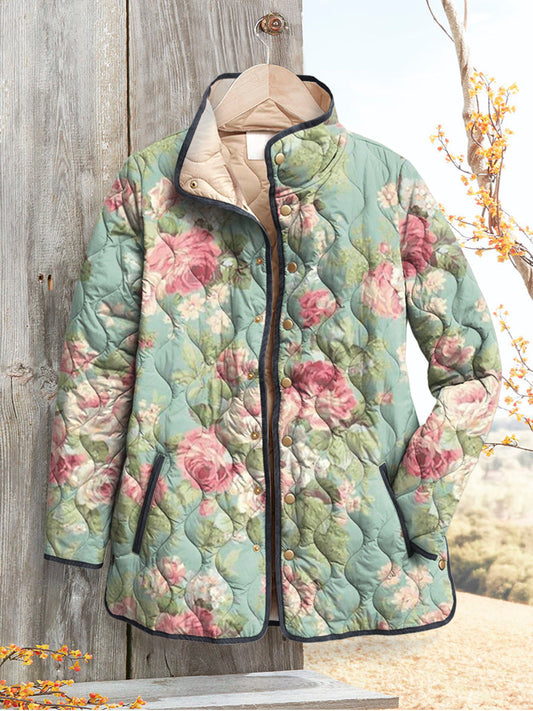 Elle | Retro Floral Patterned Quilted Jacket for Women
