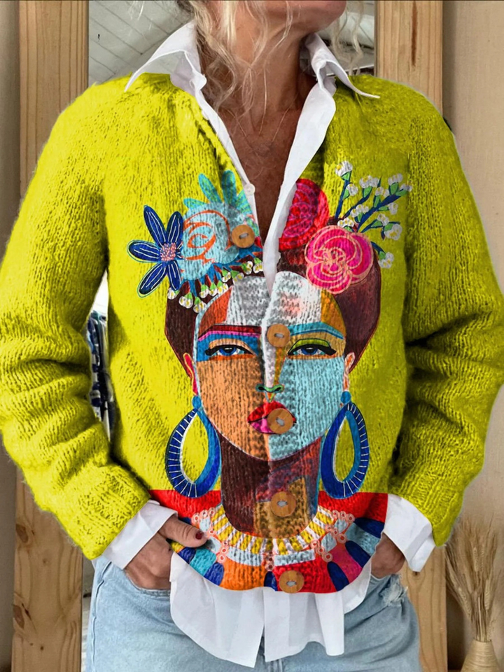 Harper | Oil Painting Portrait Art Cardigan