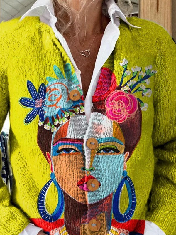 Harper | Oil Painting Portrait Art Cardigan