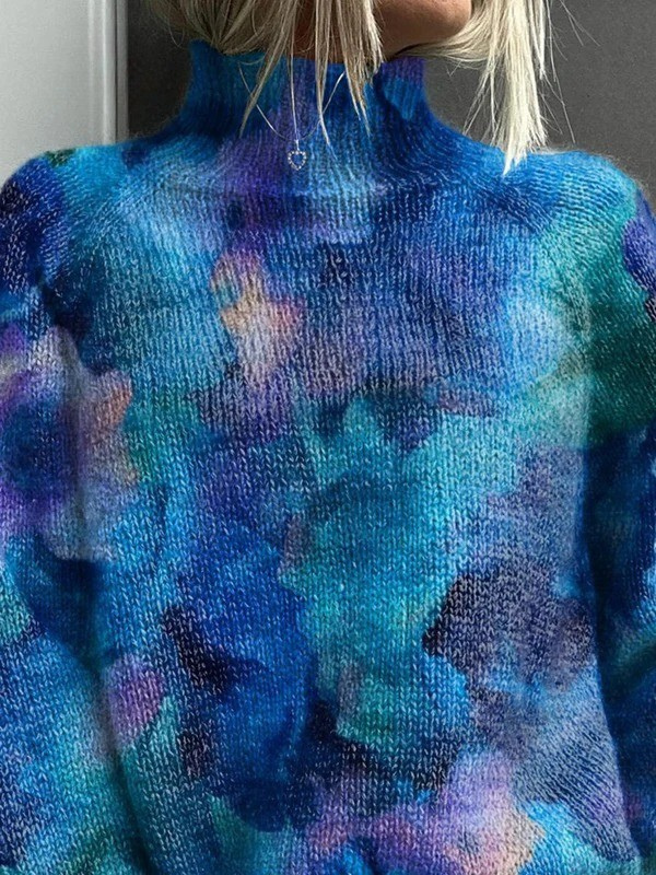 Elle | Abstract water floral print turtleneck sweater