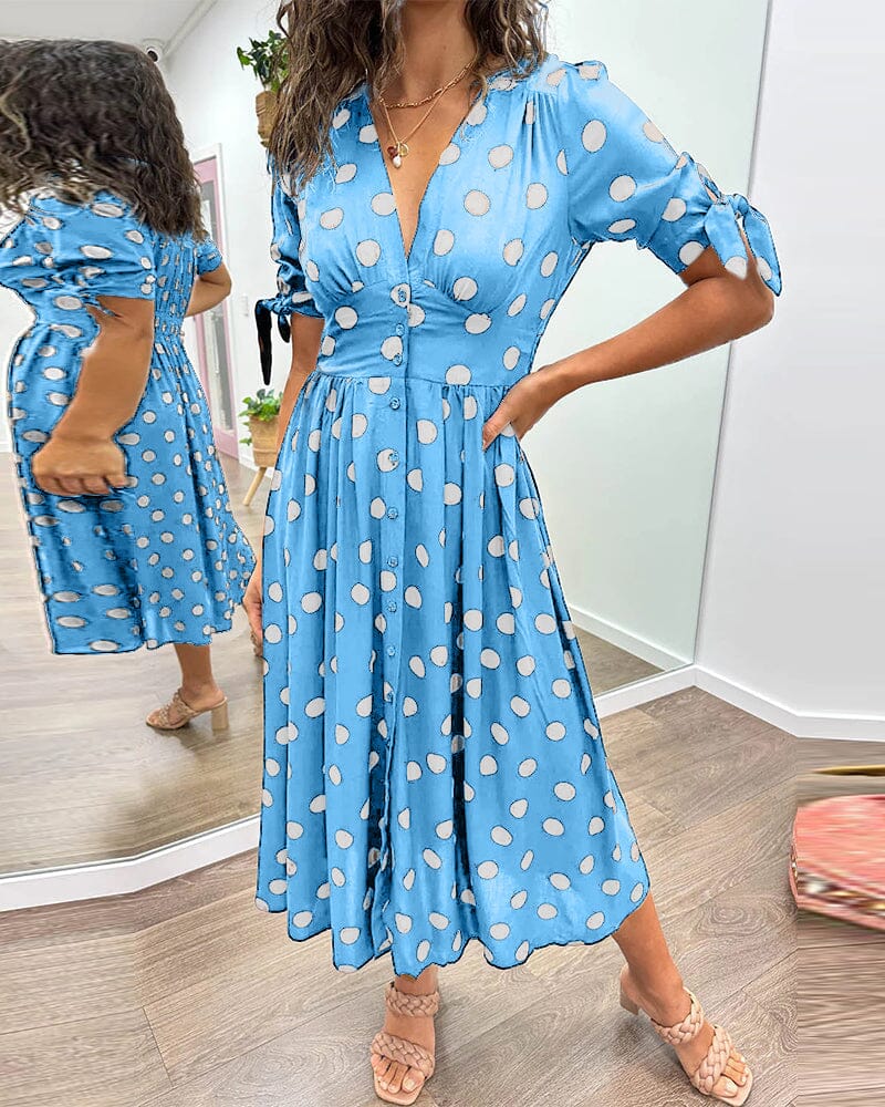 Aubrey™ - V-Neck Polka Dot Dress