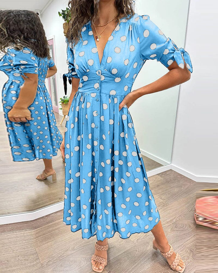 Aubrey™ - V-Neck Polka Dot Dress