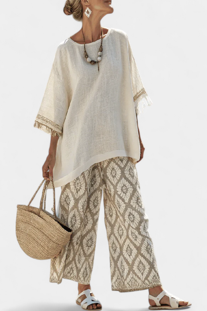 Daisy Boho Chic Loose Blouse and Printed Pants Set