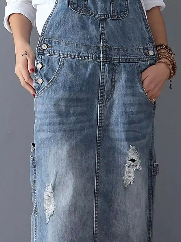Sophie™ - Denim Dungaree Dress with Back Split