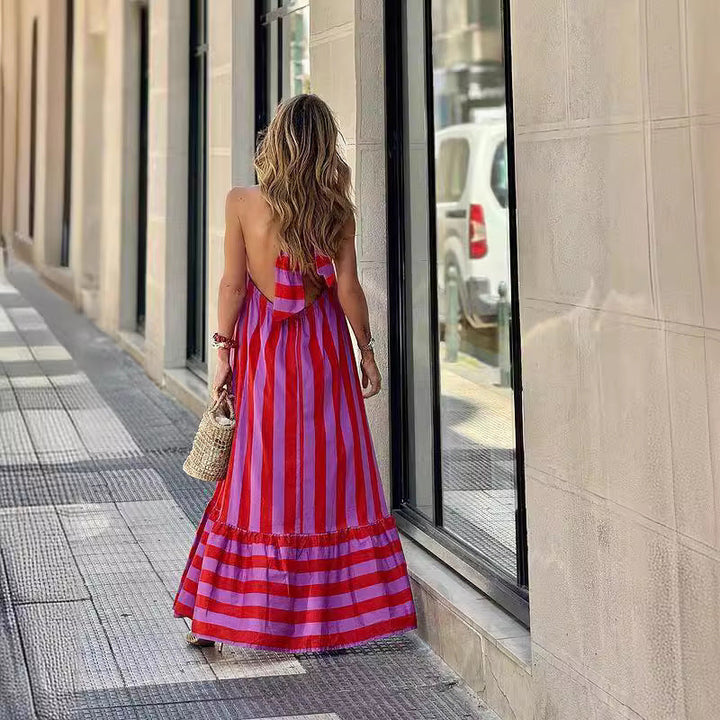 Addison™ - Chic Bold Stripe Halter Neck Maxi Dress