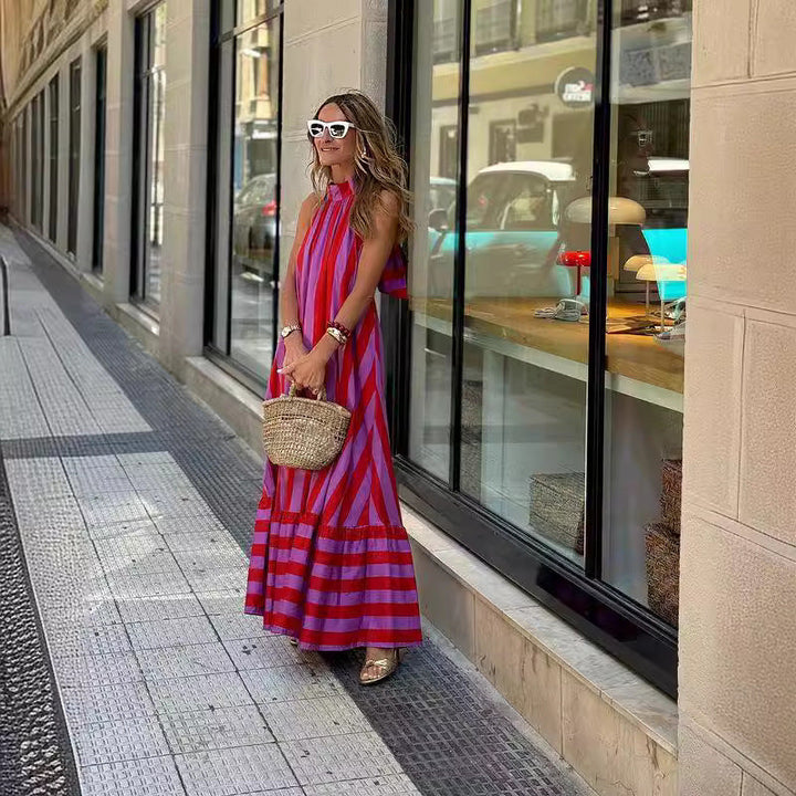 Addison™ - Chic Bold Stripe Halter Neck Maxi Dress