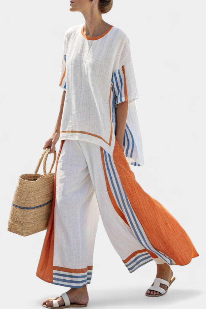 Daisy Ethnic Set with Vertical Stripes and Wide Silhouette
