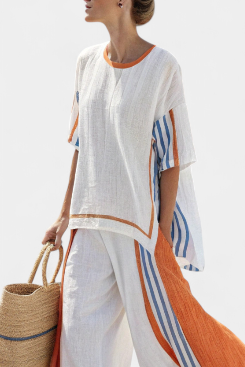 Daisy Ethnic Set with Vertical Stripes and Wide Silhouette