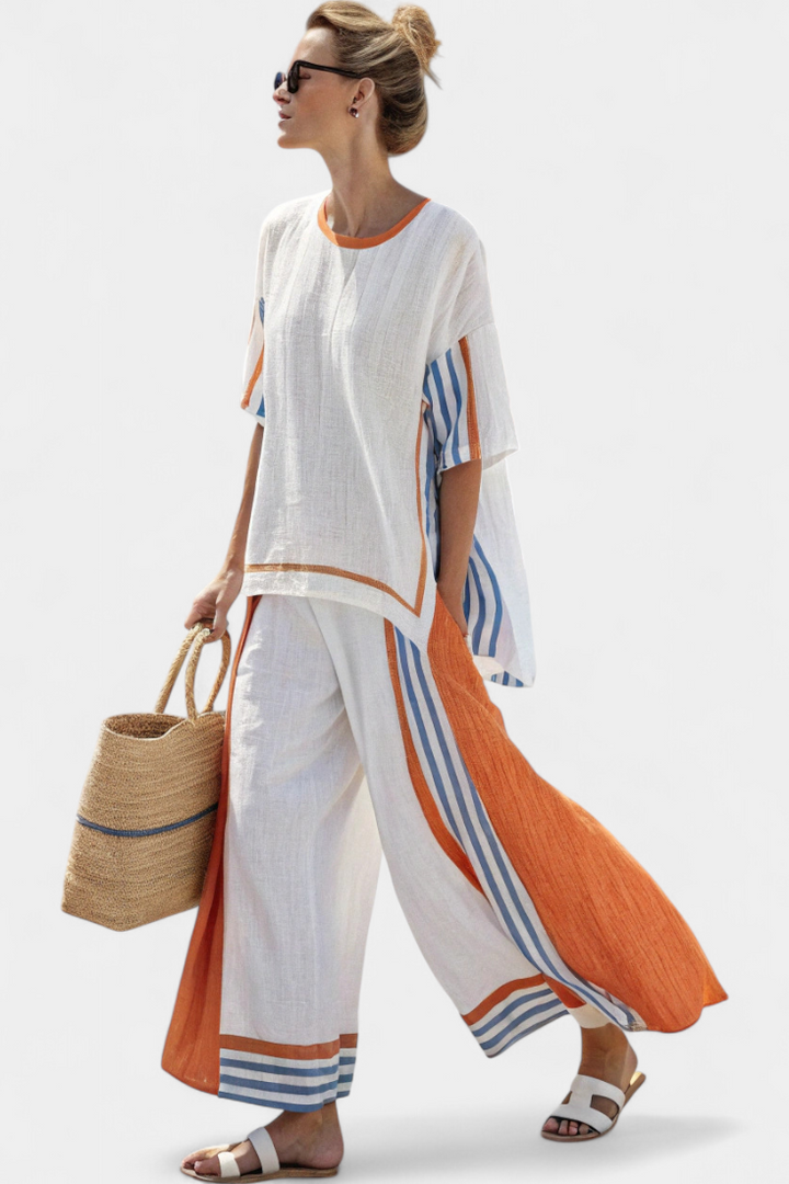 Daisy Ethnic Set with Vertical Stripes and Wide Silhouette