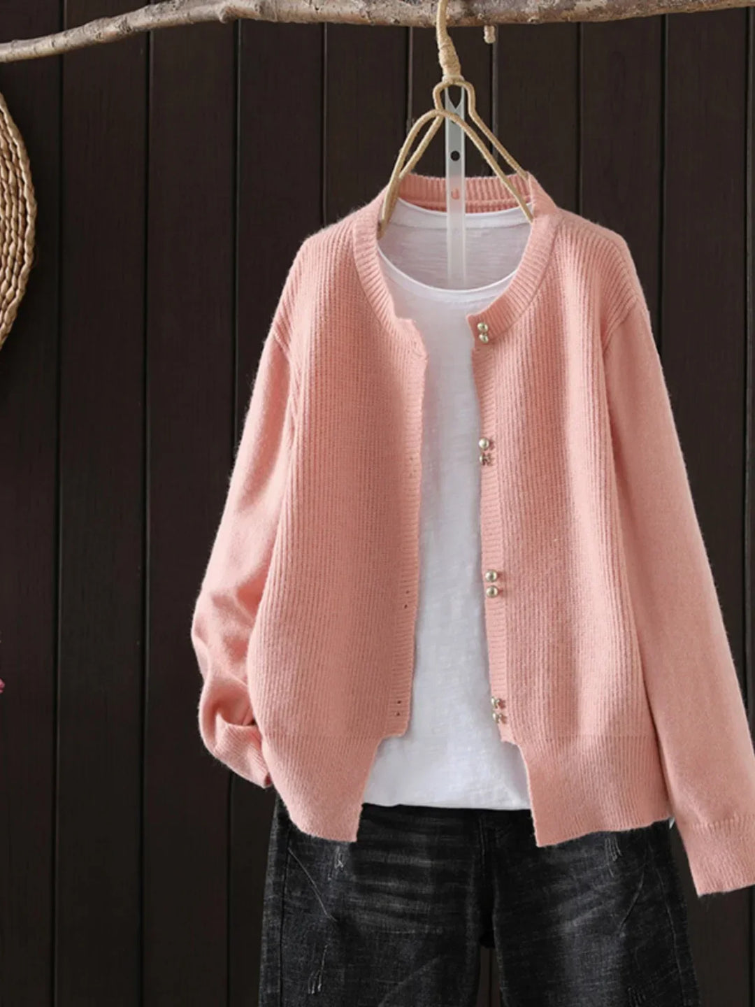 ELLE | PEARL-BUTTON CARDIGAN