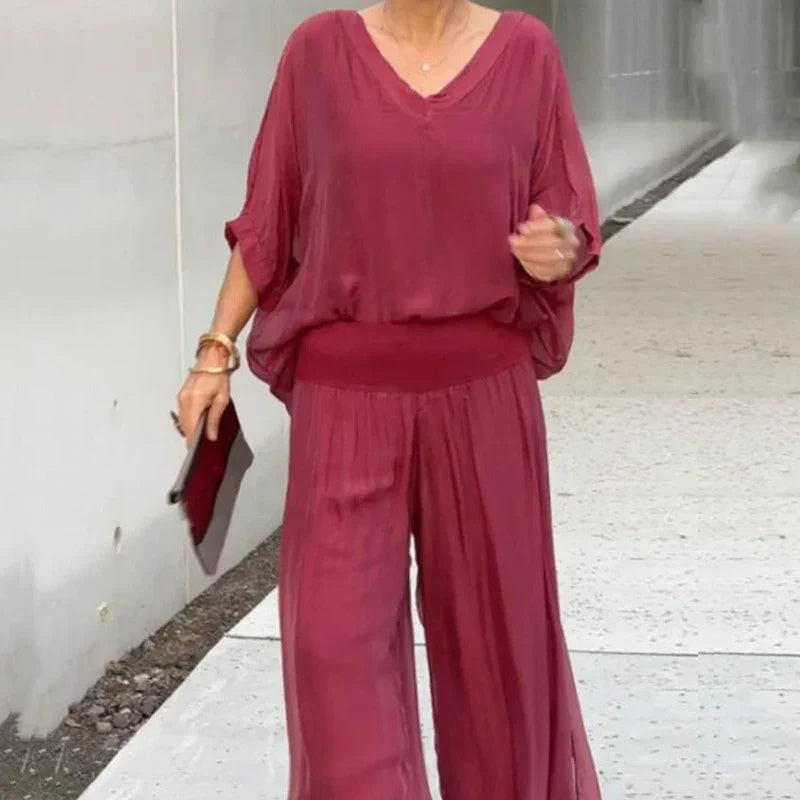 Ella™ - Chic Chiffon Top & Pants Two-Piece Set