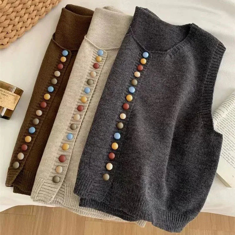 ELLE | COLOR-BUTTON KNIT VEST