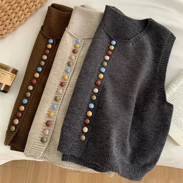 ELLE | COLOR-BUTTON KNIT VEST