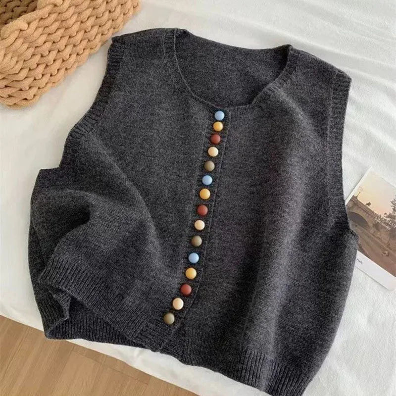 ELLE | COLOR-BUTTON KNIT VEST