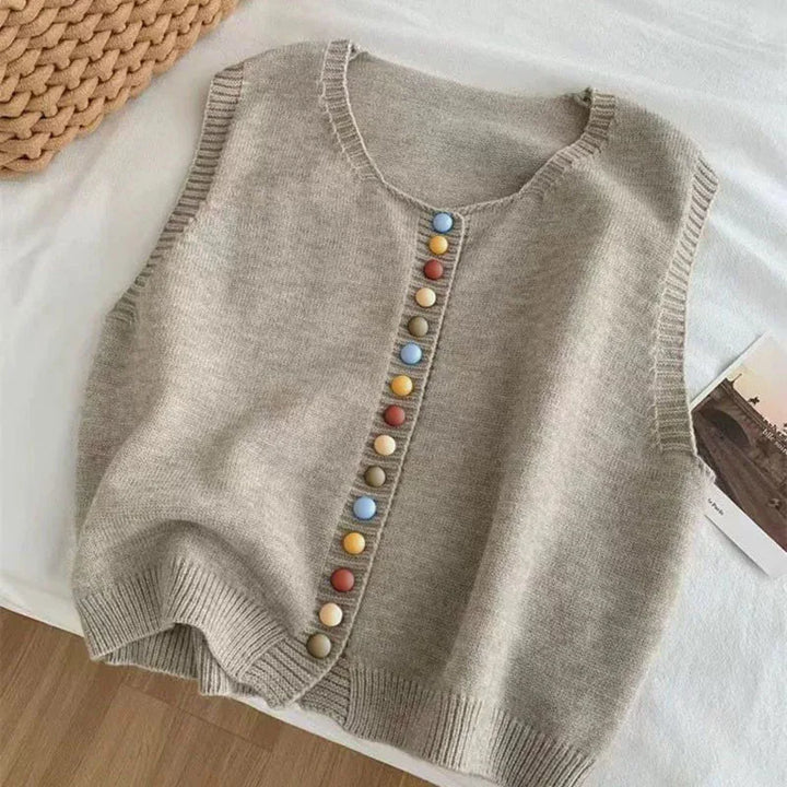 ELLE | COLOR-BUTTON KNIT VEST