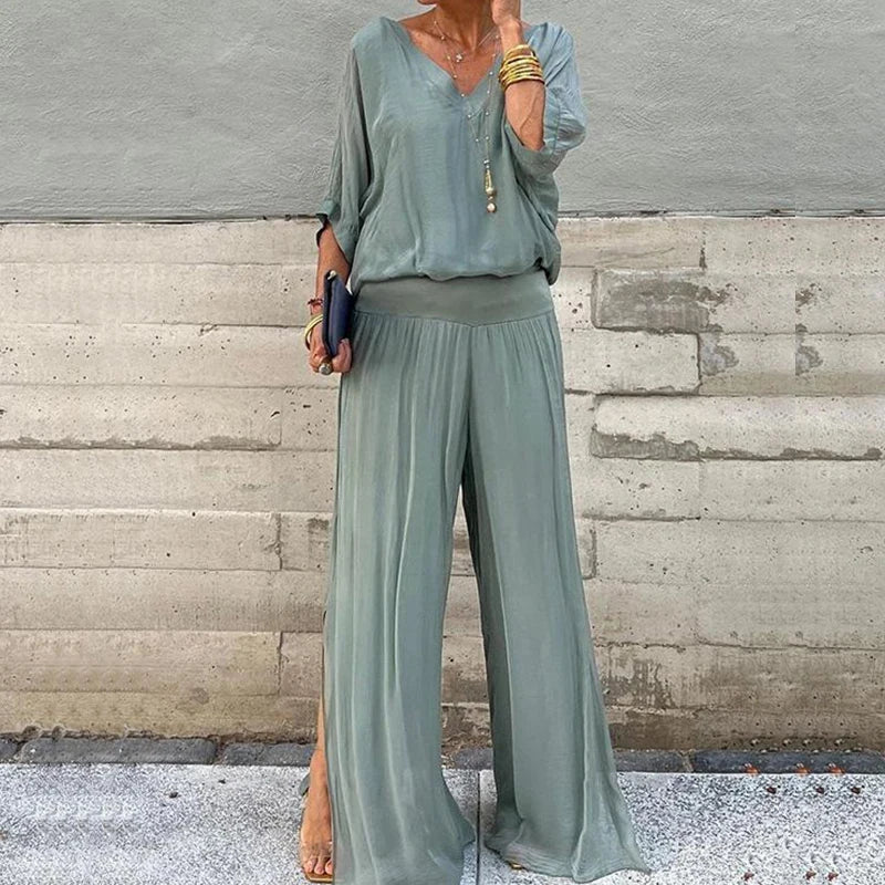 Ella™ - Chic Chiffon Top & Pants Two-Piece Set
