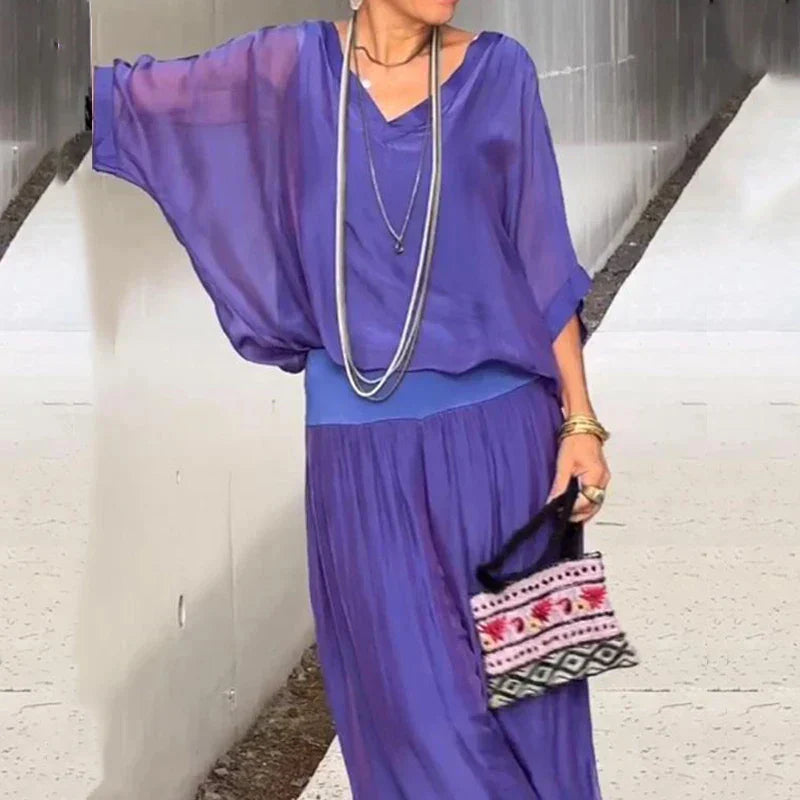 Ella™ - Chic Chiffon Top & Pants Two-Piece Set