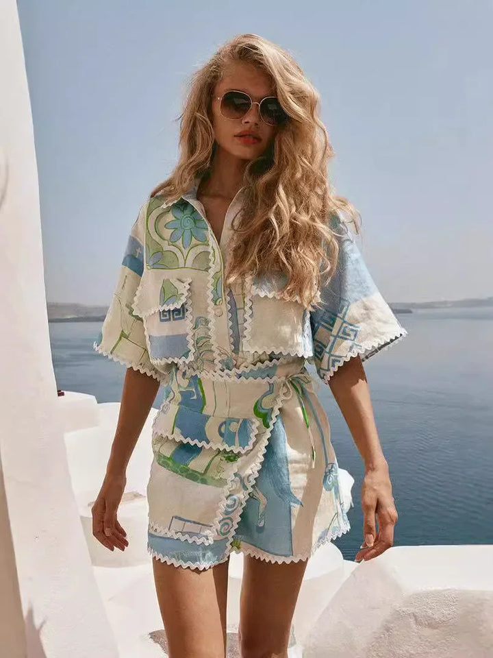Sophia™ - Chic Vintage Tops and Mini Skirts Set