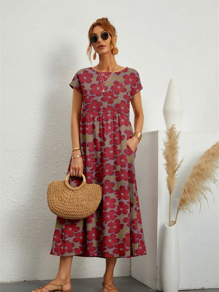 Emily™ - Chic O-neck Printed Dress with Pockets