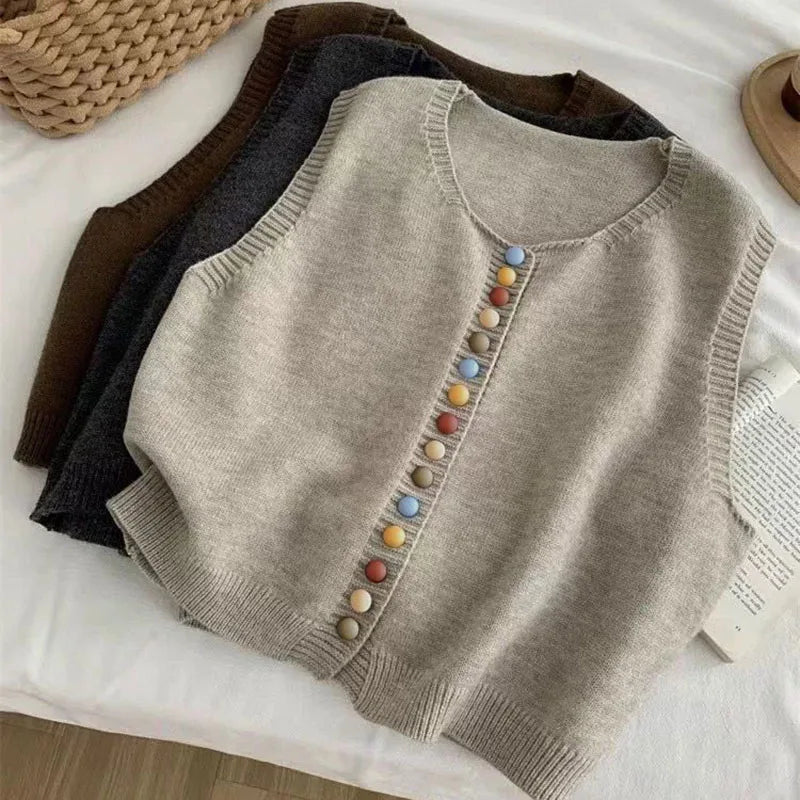 ELLE | COLOR-BUTTON KNIT VEST
