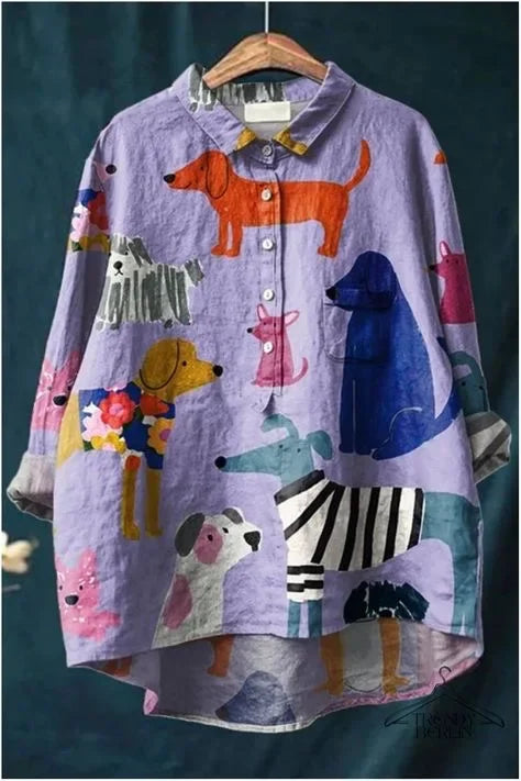 Elle | Casual Shirt with Fun Dog Print