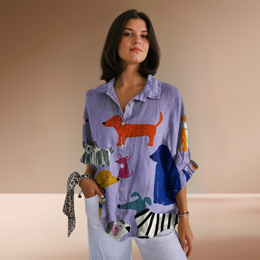Elle | Casual Shirt with Fun Dog Print