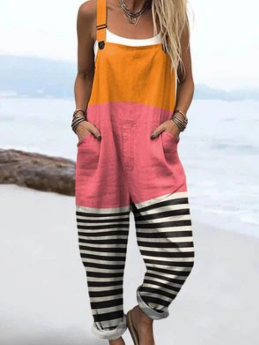 Talia | Colorblock Striped Casual Overalls