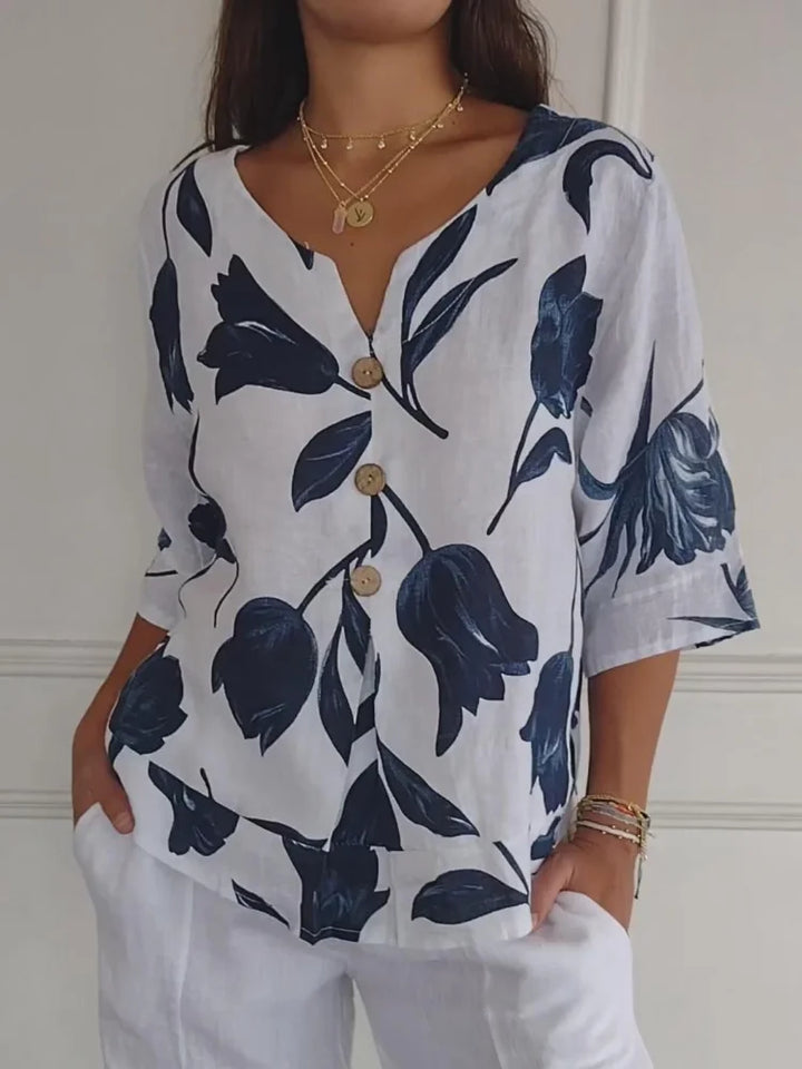 Sanne™ | Floral Print Button-Up Blouse