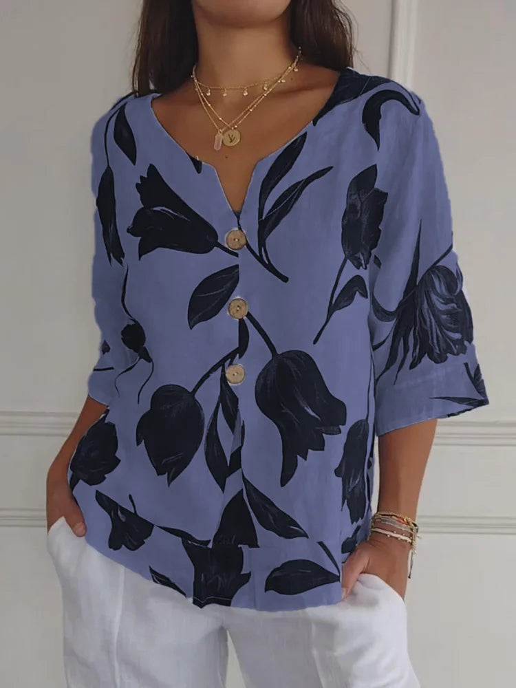 Sanne™ | Floral Print Button-Up Blouse