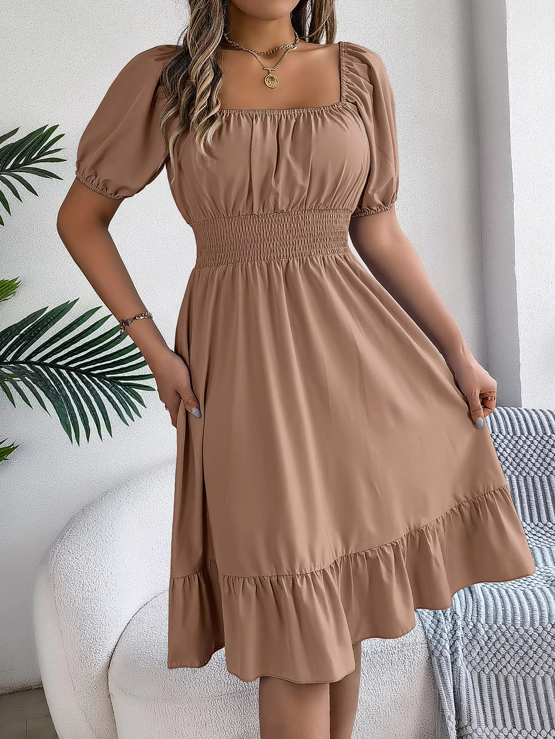 Riley™ - Chic Short Sleeve V-Neck Linen Dress