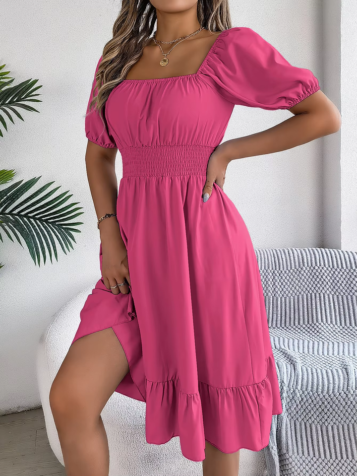Riley™ - Chic Short Sleeve V-Neck Linen Dress
