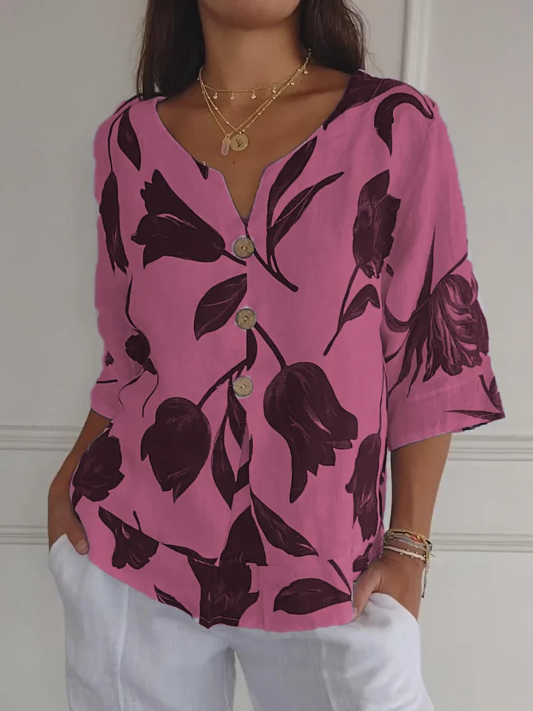 Sanne™ | Floral Print Button-Up Blouse