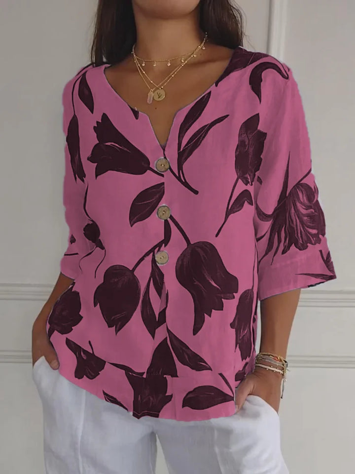 Sanne™ | Floral Print Button-Up Blouse