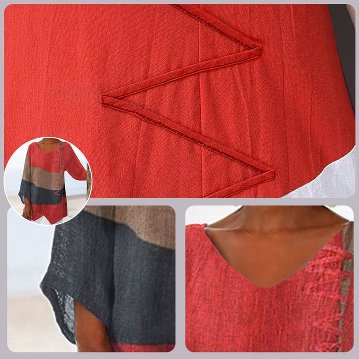 Helene | Chic V-Neck Color Block Blouse