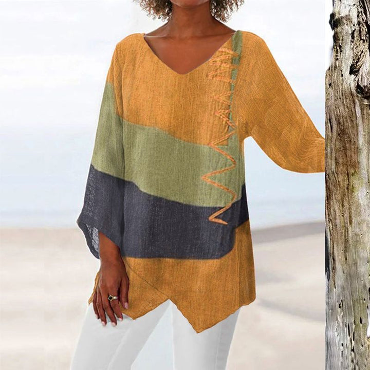 Helene | Chic V-Neck Color Block Blouse