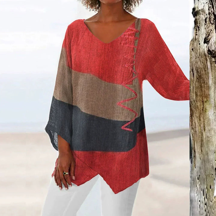 Helene | Chic V-Neck Color Block Blouse