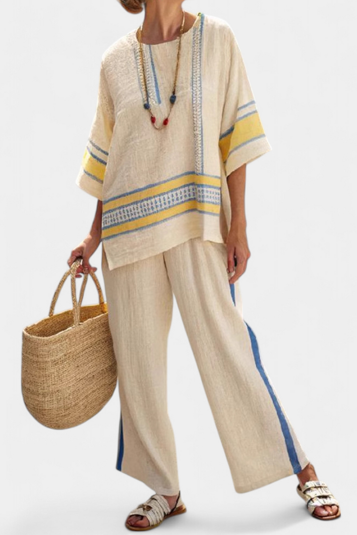 Daisy Two-Piece Mediterranean Set with Contrast Details